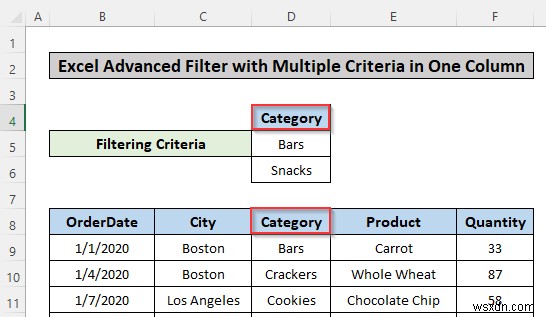 Áp dụng bộ lọc nâng cao dựa trên nhiều tiêu chí trong một cột trong Excel