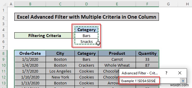 Áp dụng bộ lọc nâng cao dựa trên nhiều tiêu chí trong một cột trong Excel