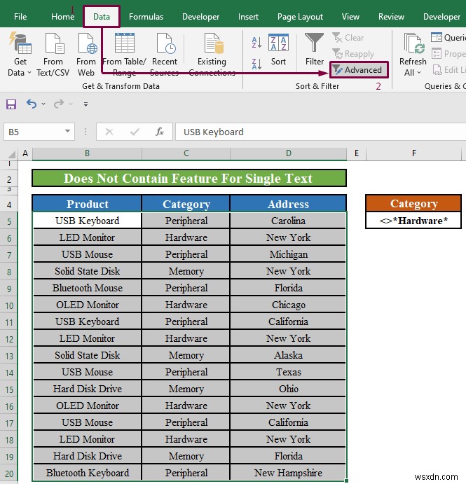 Bộ lọc nâng cao của Excel:Áp dụng  Không chứa  (2 phương pháp)