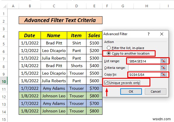 Cách sử dụng bộ lọc nâng cao nếu phạm vi tiêu chí chứa văn bản trong Excel