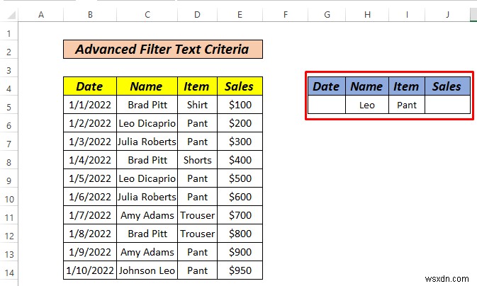 Cách sử dụng bộ lọc nâng cao nếu phạm vi tiêu chí chứa văn bản trong Excel