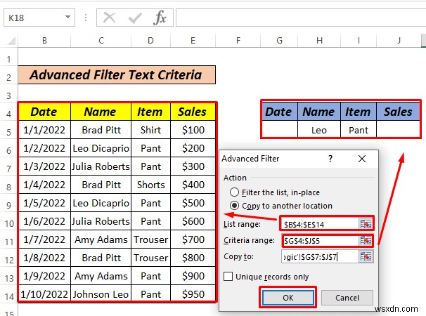 Cách sử dụng bộ lọc nâng cao nếu phạm vi tiêu chí chứa văn bản trong Excel