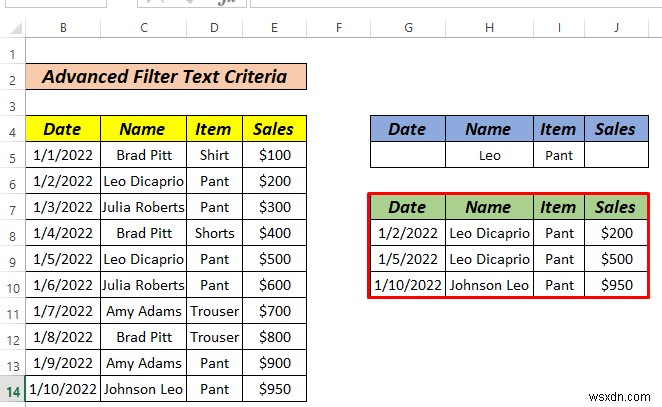 Cách sử dụng bộ lọc nâng cao nếu phạm vi tiêu chí chứa văn bản trong Excel