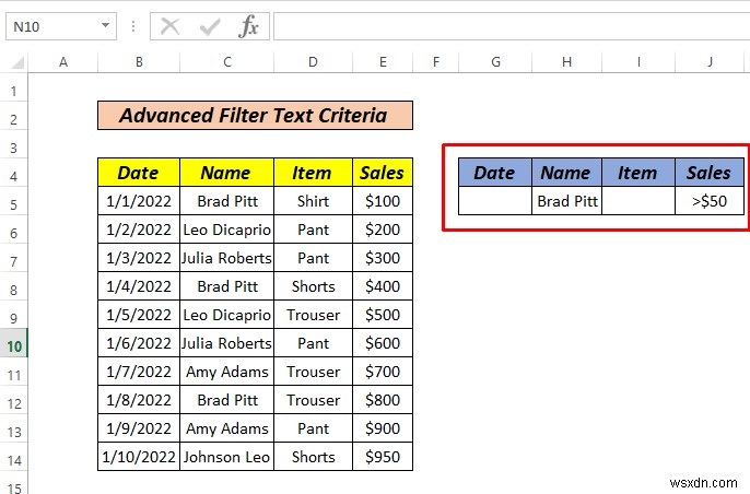 Cách sử dụng bộ lọc nâng cao nếu phạm vi tiêu chí chứa văn bản trong Excel