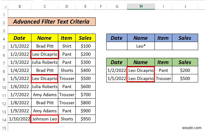 Cách sử dụng bộ lọc nâng cao nếu phạm vi tiêu chí chứa văn bản trong Excel