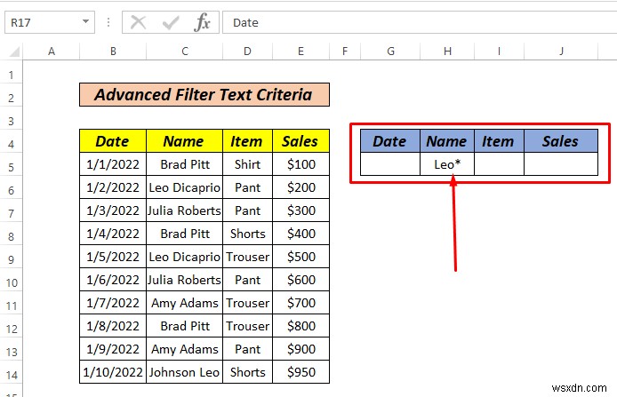 Cách sử dụng bộ lọc nâng cao nếu phạm vi tiêu chí chứa văn bản trong Excel