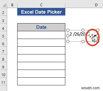 Bộ chọn ngày trong Excel cho toàn bộ cột