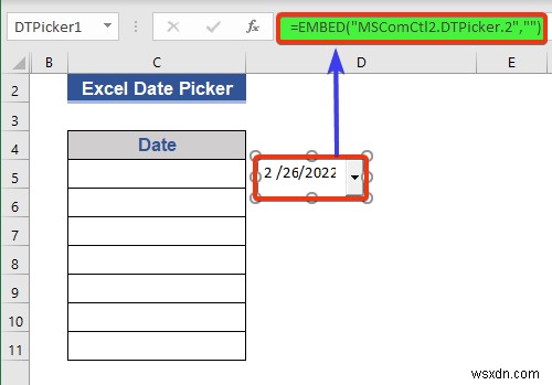 Bộ chọn ngày trong Excel cho toàn bộ cột