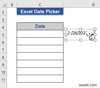 Bộ chọn ngày trong Excel cho toàn bộ cột