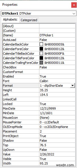 Bộ chọn ngày trong Excel cho toàn bộ cột