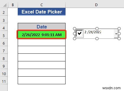 Bộ chọn ngày trong Excel cho toàn bộ cột
