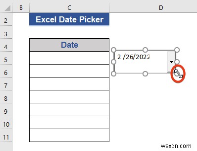 Bộ chọn ngày trong Excel cho toàn bộ cột