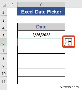 Bộ chọn ngày trong Excel cho toàn bộ cột