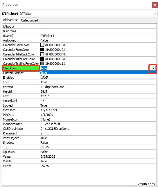 Bộ chọn ngày trong Excel cho toàn bộ cột