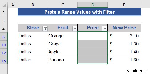 Cách sao chép và dán khi bộ lọc được áp dụng trong Excel