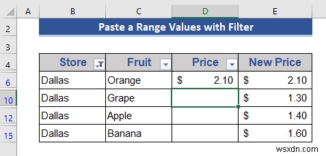 Cách sao chép và dán khi bộ lọc được áp dụng trong Excel