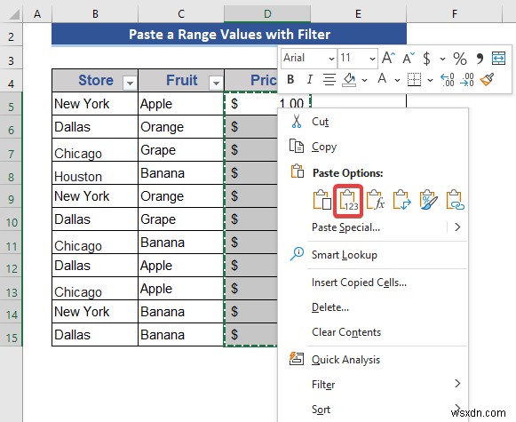 Cách sao chép và dán khi bộ lọc được áp dụng trong Excel