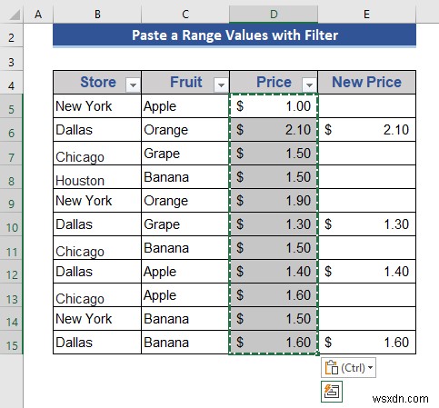 Cách sao chép và dán khi bộ lọc được áp dụng trong Excel