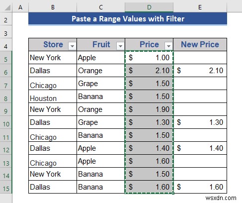 Cách sao chép và dán khi bộ lọc được áp dụng trong Excel