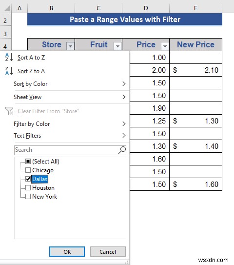 Cách sao chép và dán khi bộ lọc được áp dụng trong Excel