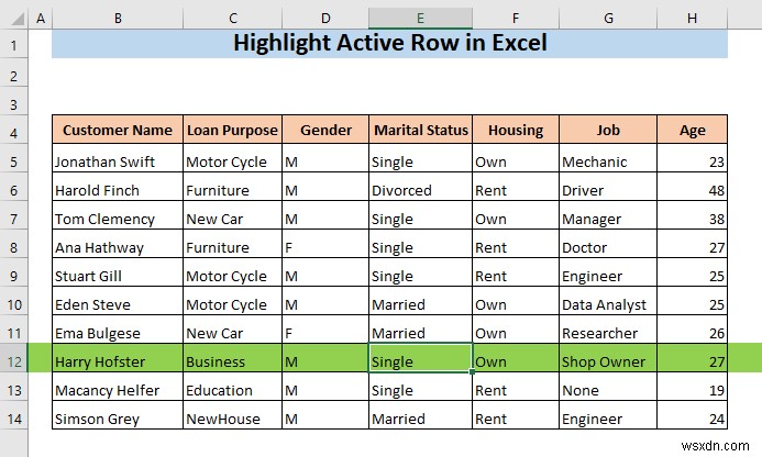 Cách đánh dấu hàng hiện hoạt trong Excel (3 phương pháp)