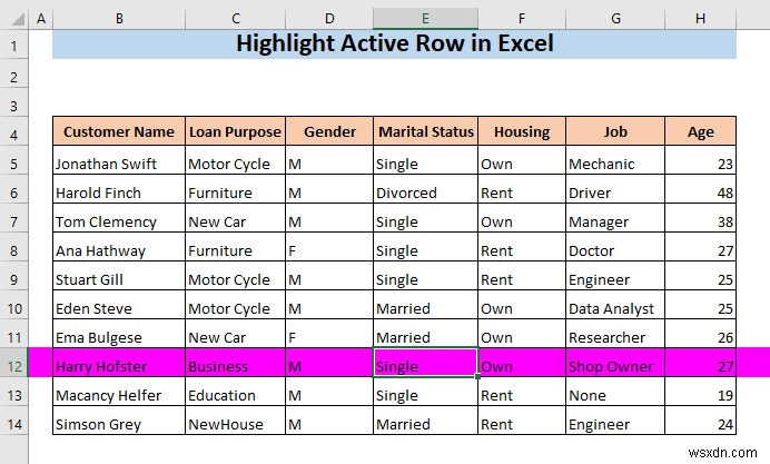 Cách đánh dấu hàng hiện hoạt trong Excel (3 phương pháp)