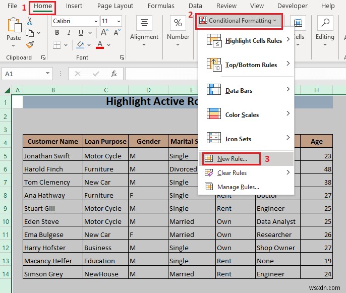 Cách đánh dấu hàng hiện hoạt trong Excel (3 phương pháp)