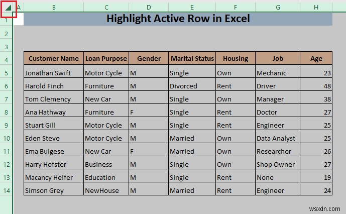 Cách đánh dấu hàng hiện hoạt trong Excel (3 phương pháp)