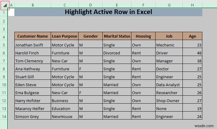 Cách đánh dấu hàng hiện hoạt trong Excel (3 phương pháp)