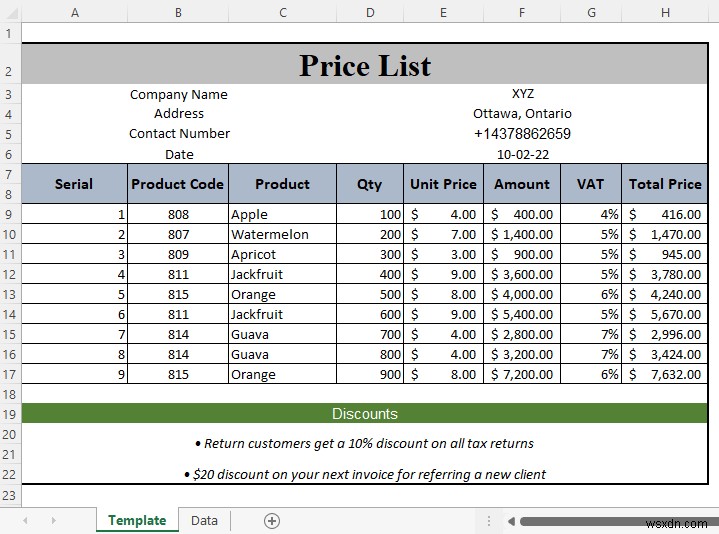 Cách tạo bảng giá trong Excel (Hướng dẫn từng bước)