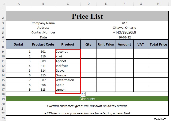 Cách tạo bảng giá trong Excel (Hướng dẫn từng bước)