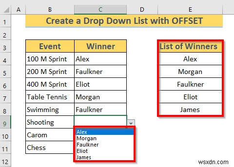 Cách tạo danh sách thả xuống động bằng Excel OFFSET (3 cách)