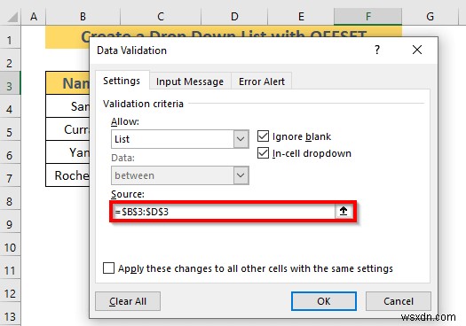 Cách tạo danh sách thả xuống động bằng Excel OFFSET (3 cách)