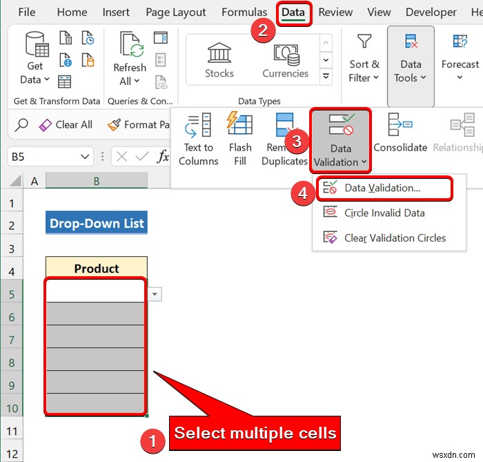 Cách tạo danh sách thả xuống trong Excel để xác thực dữ liệu (8 cách)