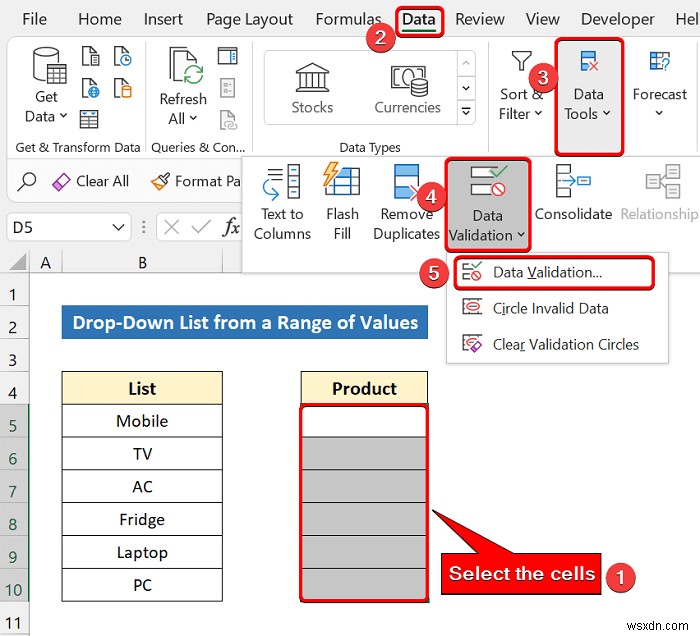 Cách tạo danh sách thả xuống trong Excel để xác thực dữ liệu (8 cách)