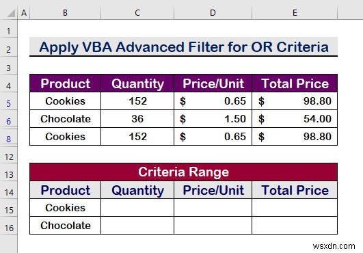 Excel VBA:Bộ lọc nâng cao với nhiều tiêu chí trong một phạm vi (5 phương pháp)