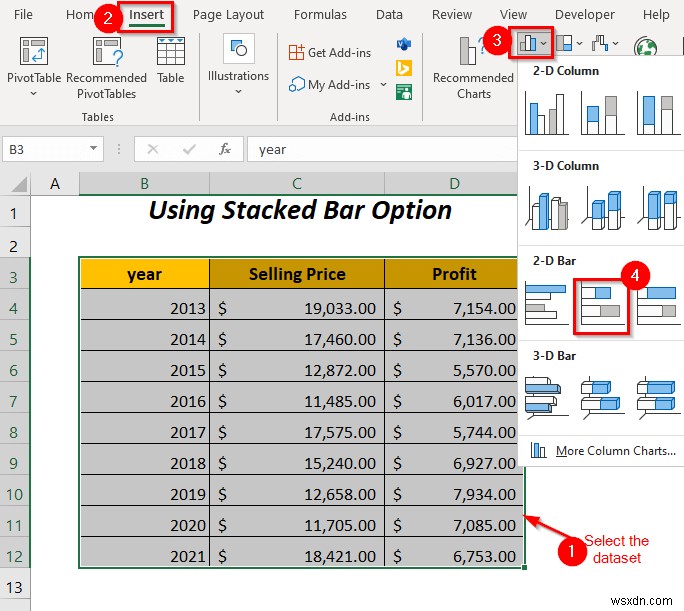 Cách kết hợp hai biểu đồ thanh trong Excel (5 cách)