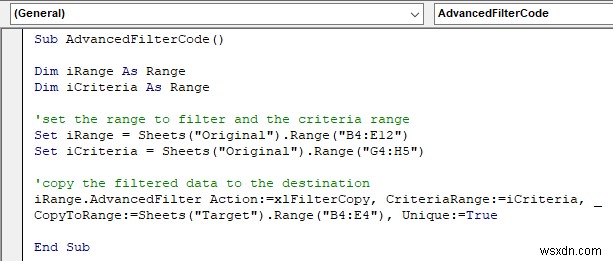 VBA để sao chép dữ liệu sang trang tính khác với bộ lọc nâng cao trong Excel