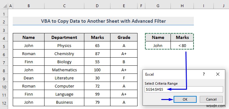 VBA để sao chép dữ liệu sang trang tính khác với bộ lọc nâng cao trong Excel