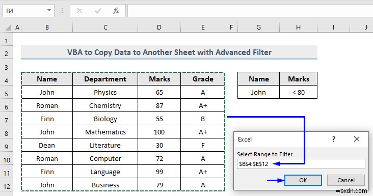 VBA để sao chép dữ liệu sang trang tính khác với bộ lọc nâng cao trong Excel