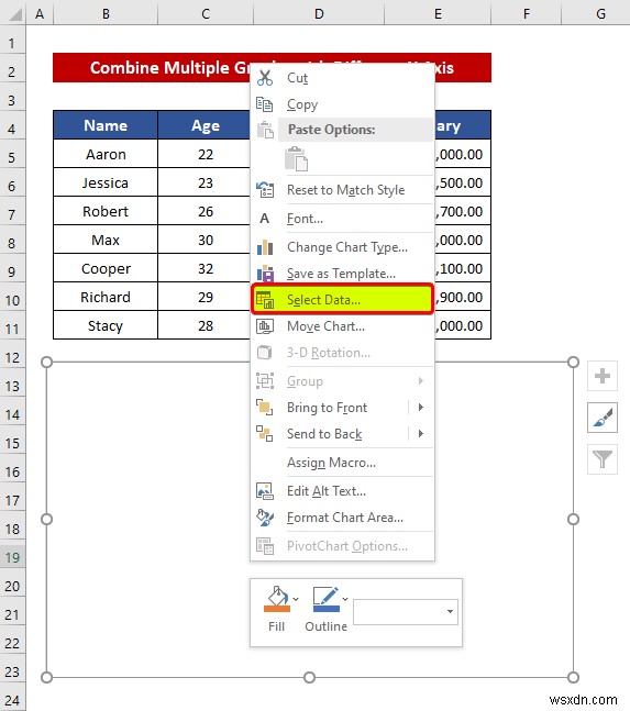 Cách kết hợp đồ thị với các trục X khác nhau trong Excel