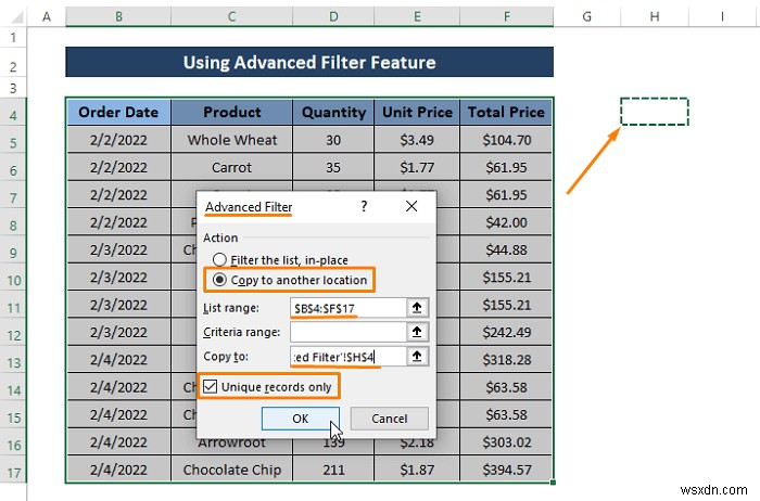 Cách sử dụng bộ lọc nâng cao cho bản ghi duy nhất chỉ trong Excel