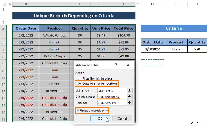 Cách sử dụng bộ lọc nâng cao cho bản ghi duy nhất chỉ trong Excel