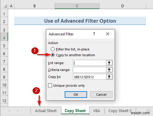 Cách sử dụng bộ lọc nâng cao để sao chép dữ liệu sang trang tính khác trong Excel