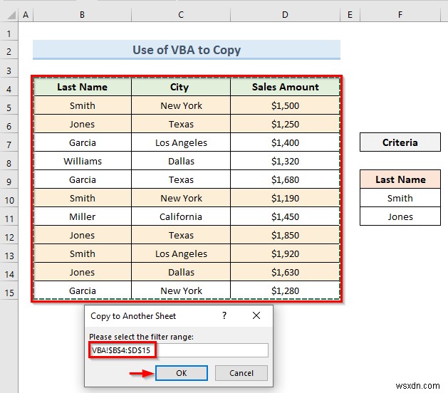 Cách sử dụng bộ lọc nâng cao để sao chép dữ liệu sang trang tính khác trong Excel