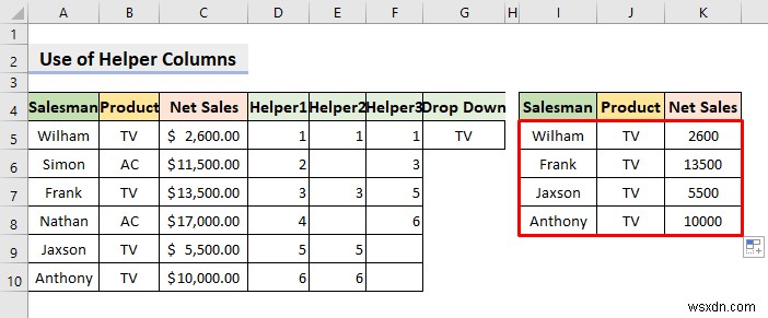 Tạo bộ lọc thả xuống để trích xuất dữ liệu dựa trên lựa chọn trong Excel