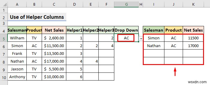 Tạo bộ lọc thả xuống để trích xuất dữ liệu dựa trên lựa chọn trong Excel