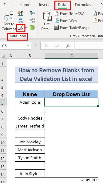 Cách xóa khoảng trống khỏi danh sách xác thực dữ liệu trong Excel (5 phương pháp)