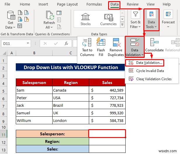 Cách sử dụng công thức VLOOKUP tùy chỉnh trong xác thực dữ liệu Excel