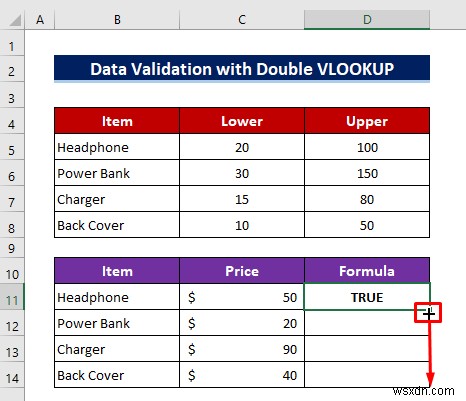 Cách sử dụng công thức VLOOKUP tùy chỉnh trong xác thực dữ liệu Excel